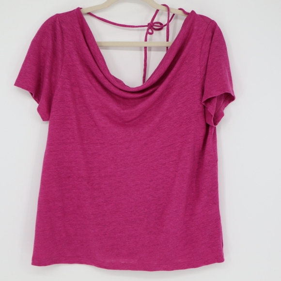 Maeve Anthropologie Women's Horizon Linen Tee Size Small Pink Drape‎ Neck Barbie - Picture 1 of 13